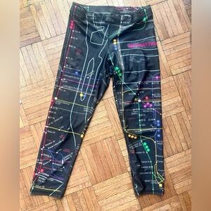 🖤NYC! Zara Terez Black Leggings vintage 2014 with Colorful Subway Map Print